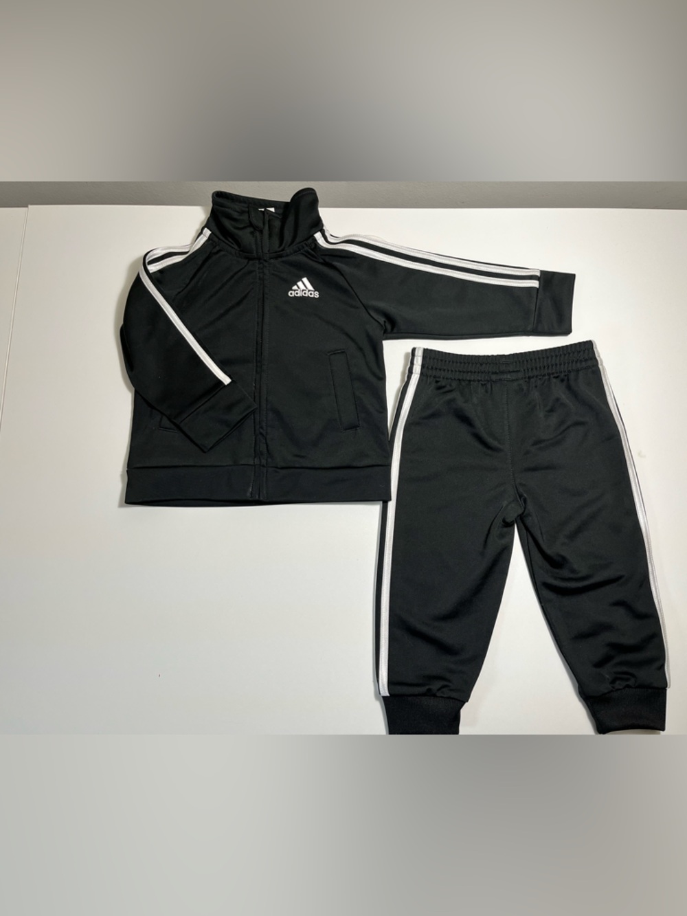 Adidas Black Baby Track Jacket & Joggers with White Stripes